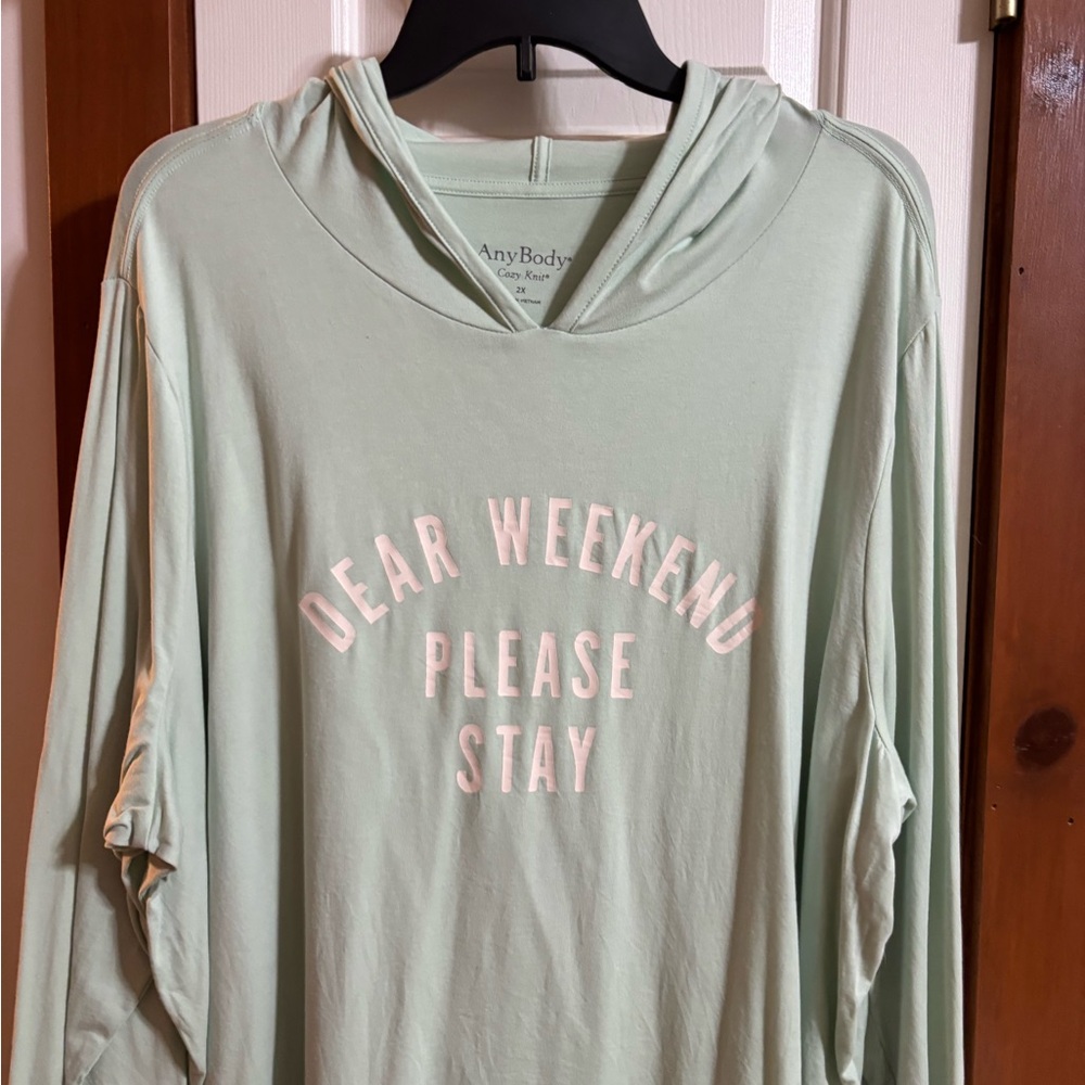 AnyBody Light Green Cozy Knit Hoodie